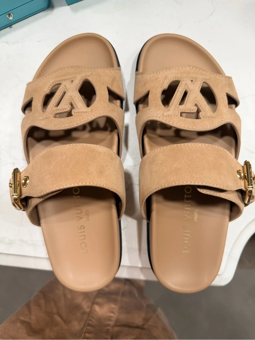 Louis Vuitton 2026 Comfort Sandal - Beige Womens Slide with Gold Accent, 36.5